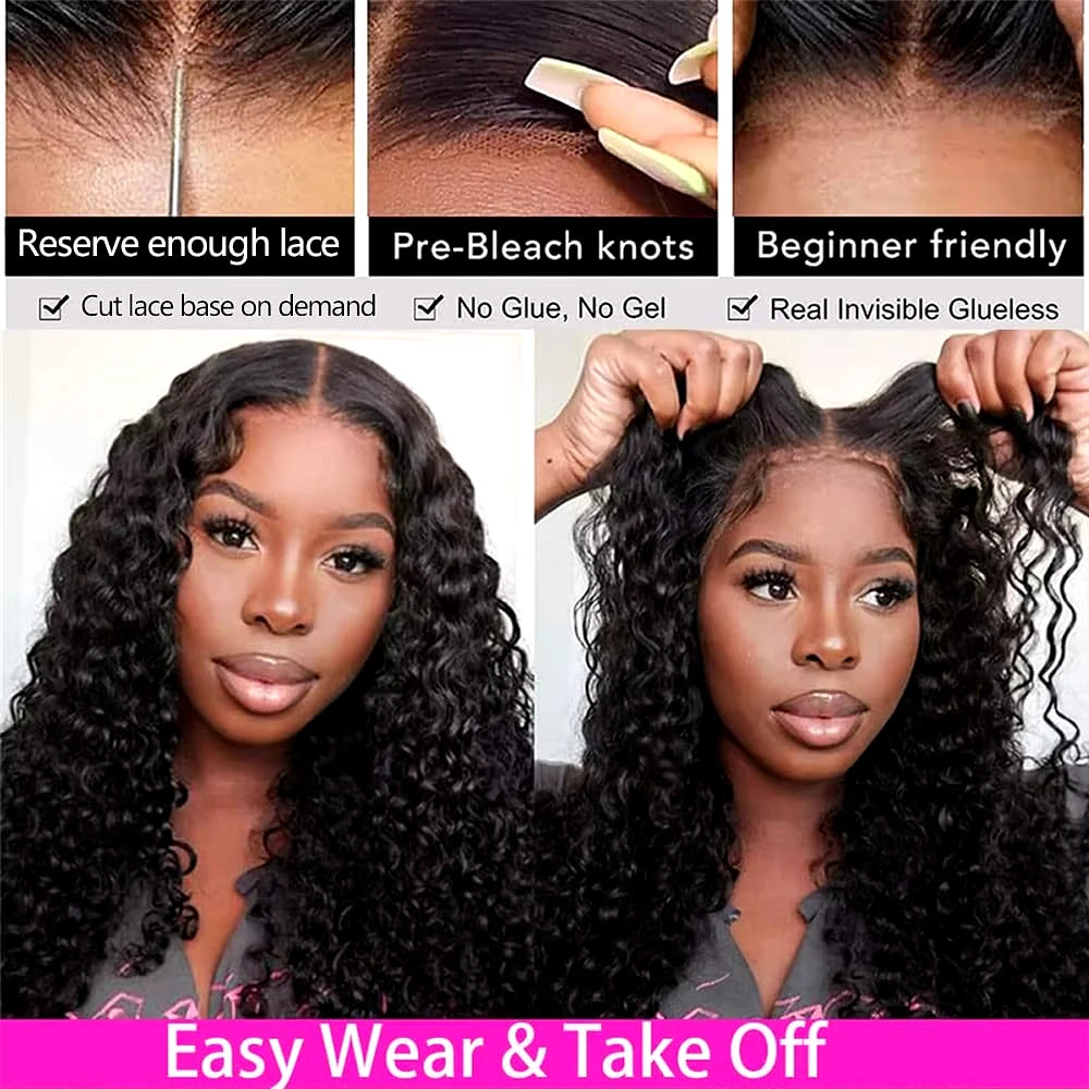 200 Density 5x5 Glueless Wig Human Hair Wig Ready To Wear HD Lace Wig Deep Wave Human Hair Wigs Glueless Wig for Women 4x4