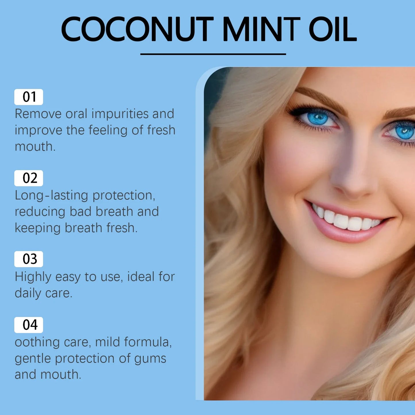 5pcs Coconut Mint Oil Mouthwash Alcohol-Free Teeth Whitening Fresh Breath Tongue Scraper Set Whitening Tools Oral Care
