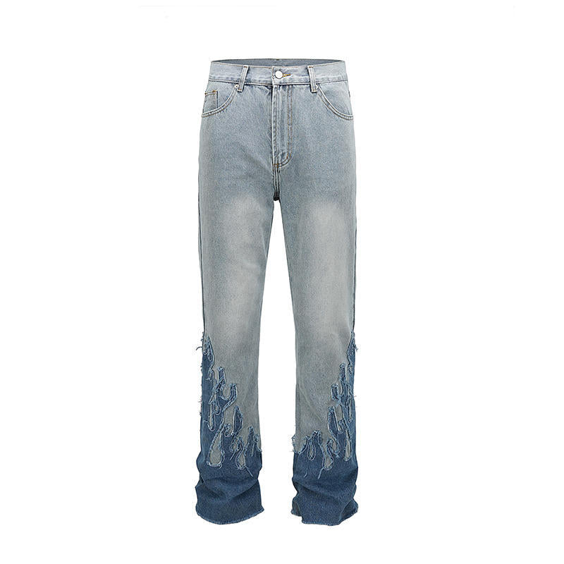 Flame Patch Flared Jeans For Men