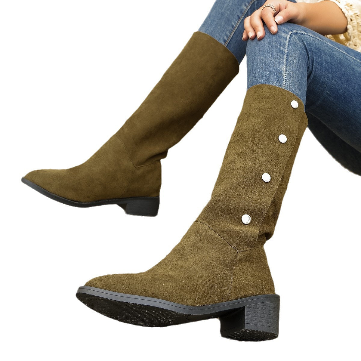 Versatile Riding European And American Trendy Unique Mid-calf Boots