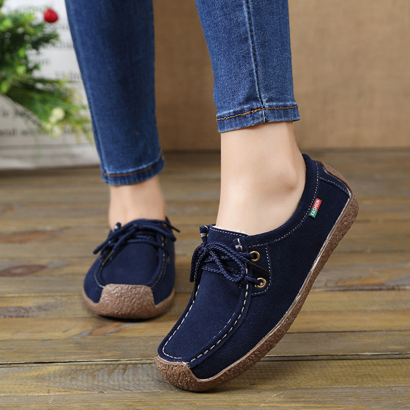 Lace-up Flat Shoes Sneakers Women Frosted Shoes