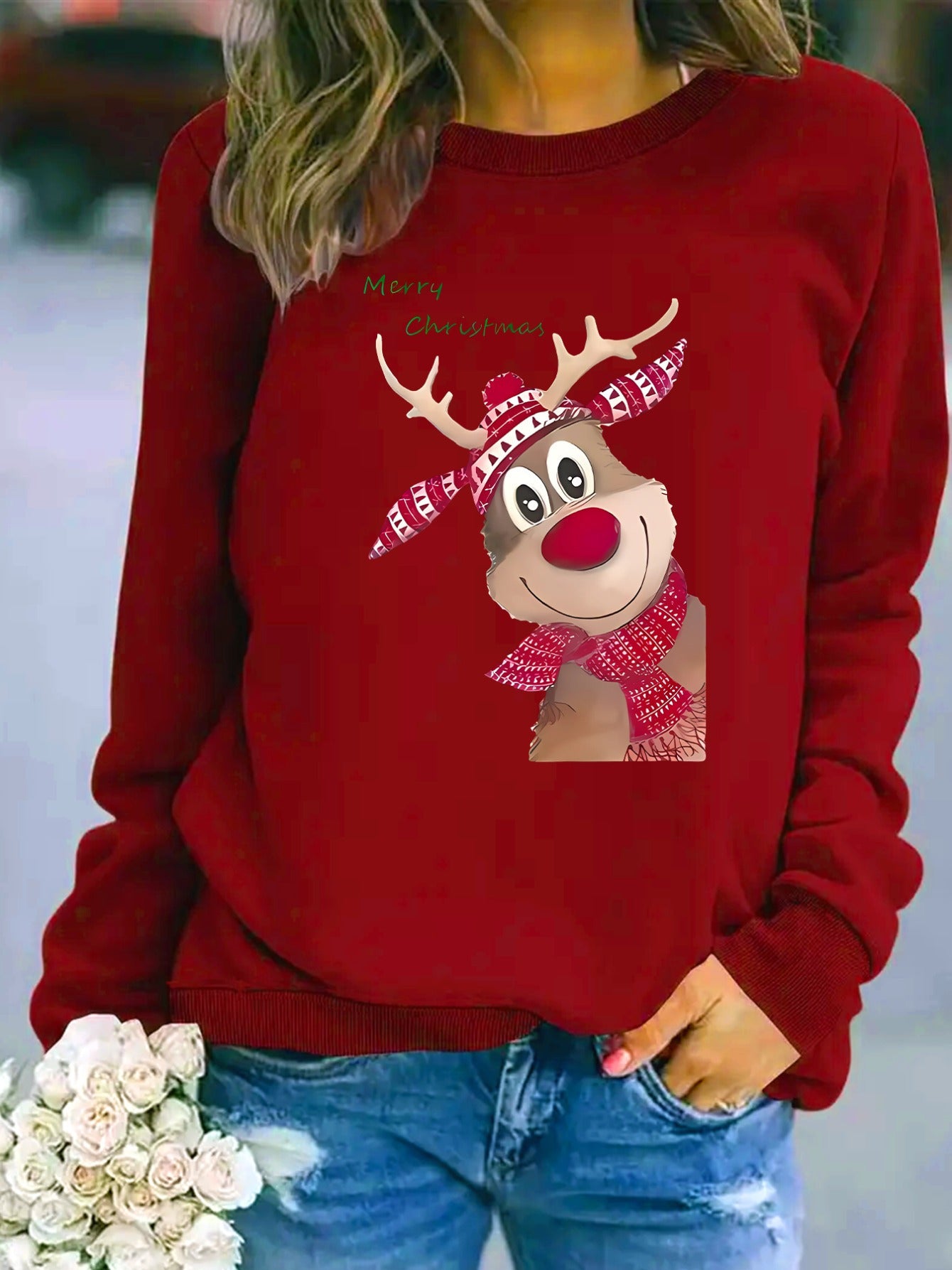 Women's Fashion Christmas Reindeer Print Sweatshirt