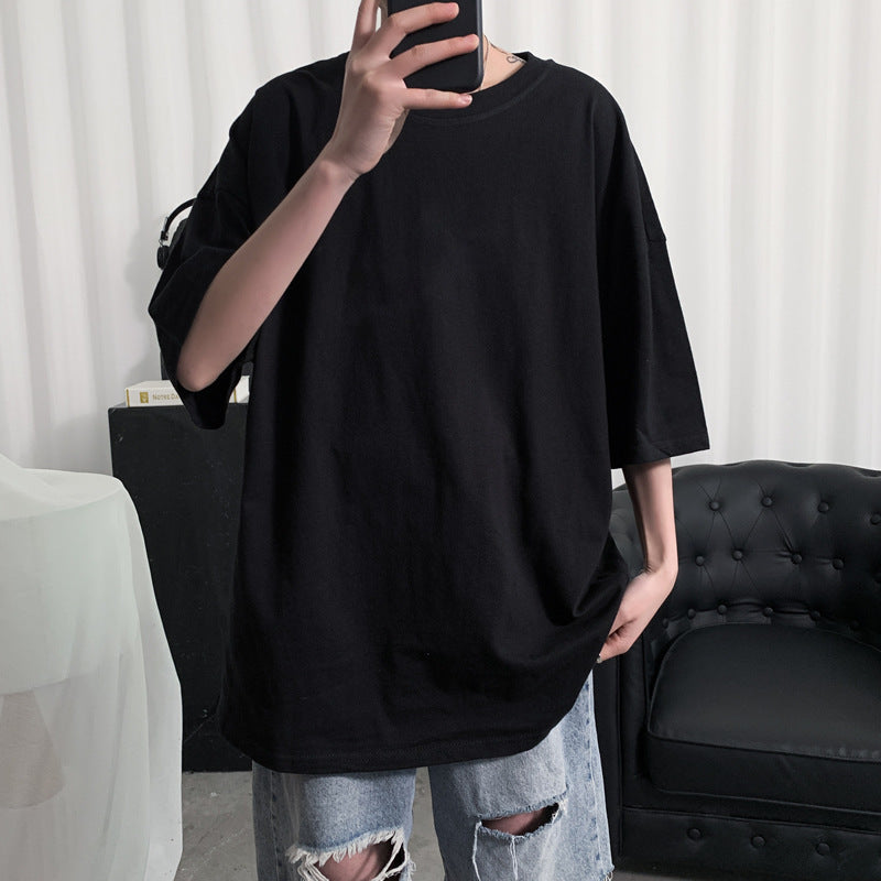 Hong Kong Style Solid Color Short-sleeved T-shirt Men's Simple Round Neck