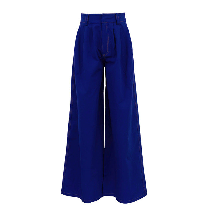 Double-pocket Blue Wide-leg Pants