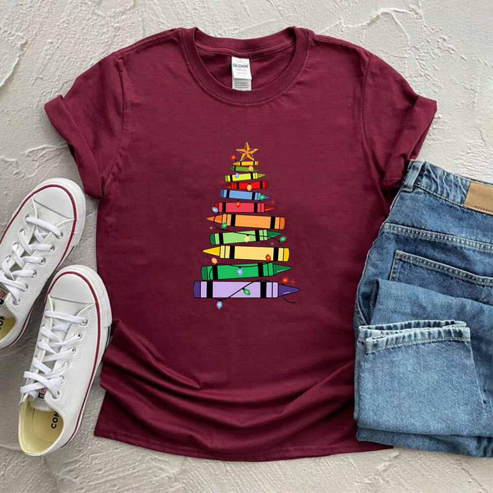 Crayon Christmas Tree Print Design Women's T-shirt