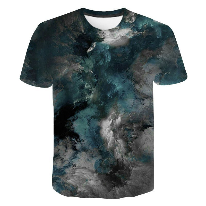 Summer Cross-border Men's Printed 3D Purple Galaxy Short-sleeved T-shirt