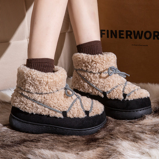 New Winter Velvet Thickened Cotton Boots Non-slip Warm Velvet Cotton Slippers Women's