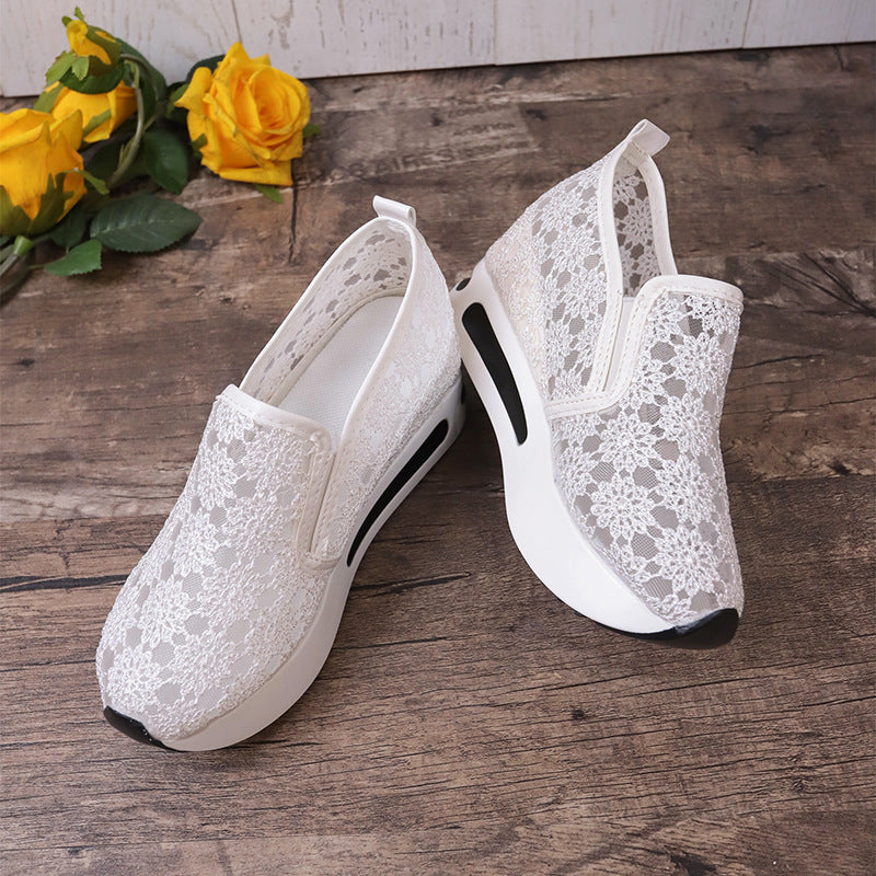 Lace Mesh Shoes Women Flats Inner Heightened Platform Casual Shoes