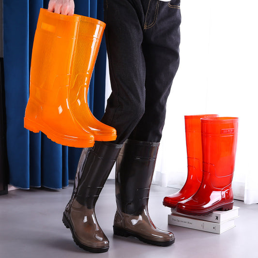 Men's Knee-high Rain Boots Non-woven Jelly Non-slip Wear-resistant Rubber Shoes