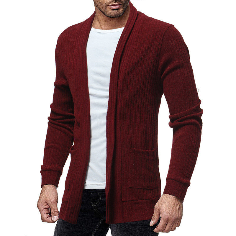 European and American Men's Cardigan Knit Sweater Long-sleeved