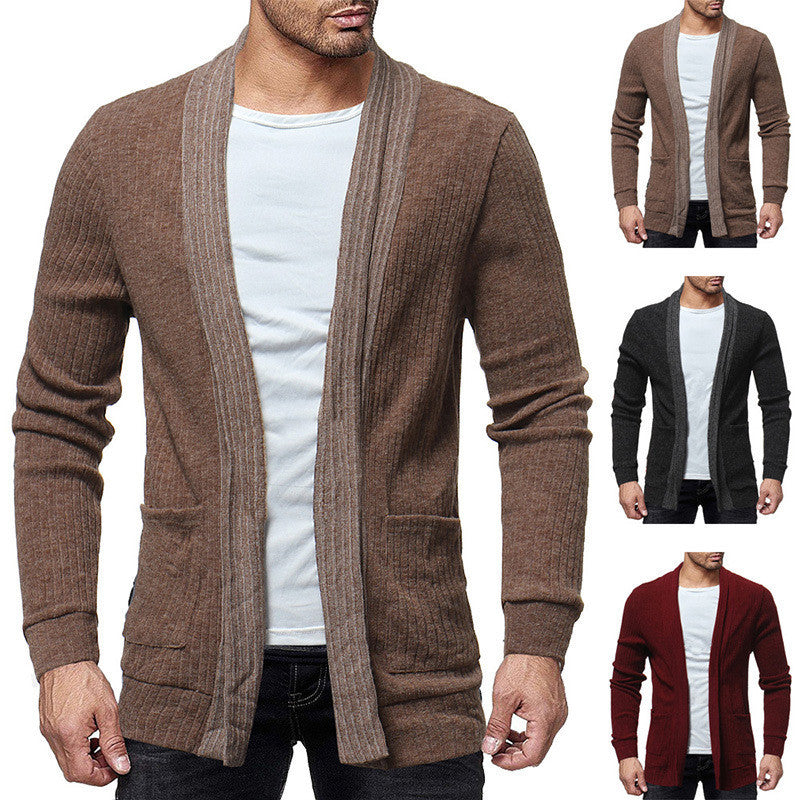 European and American Men's Cardigan Knit Sweater Long-sleeved