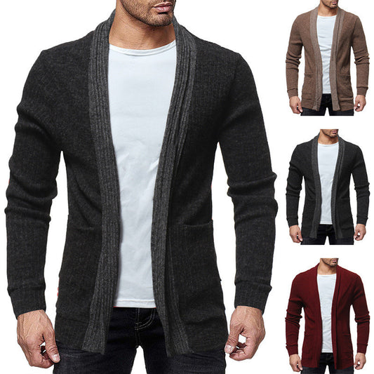 European and American Men's Cardigan Knit Sweater Long-sleeved