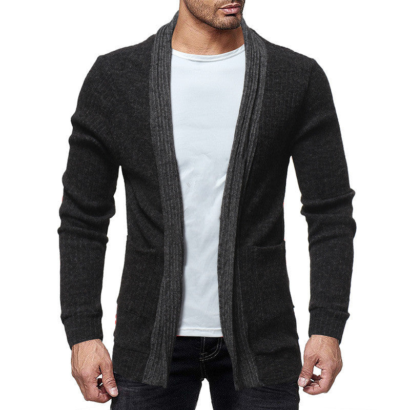 European and American Men's Cardigan Knit Sweater Long-sleeved