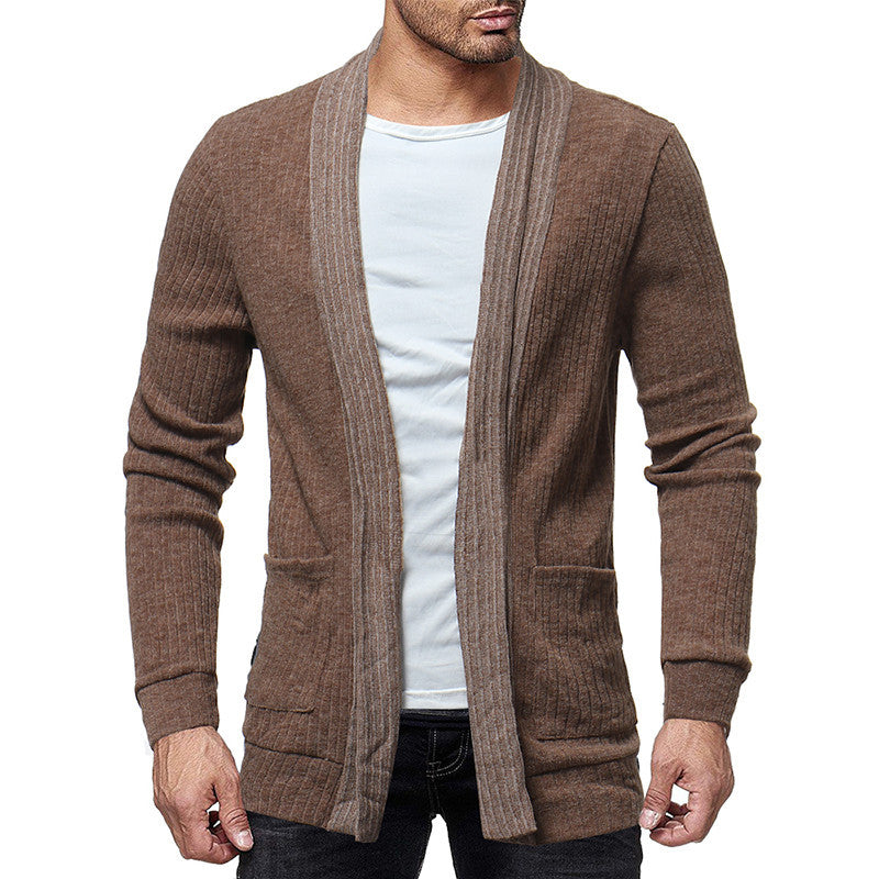 European and American Men's Cardigan Knit Sweater Long-sleeved