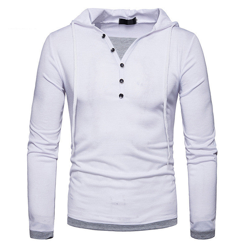 Men's Hooded Long-Sleeved Stitching T-Shirt Sports Pullover Hoodie B07