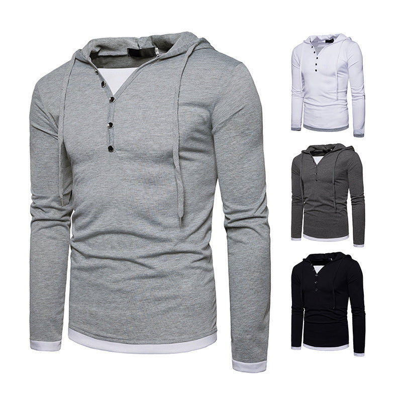 Men's Hooded Long-Sleeved Stitching T-Shirt Sports Pullover Hoodie B07