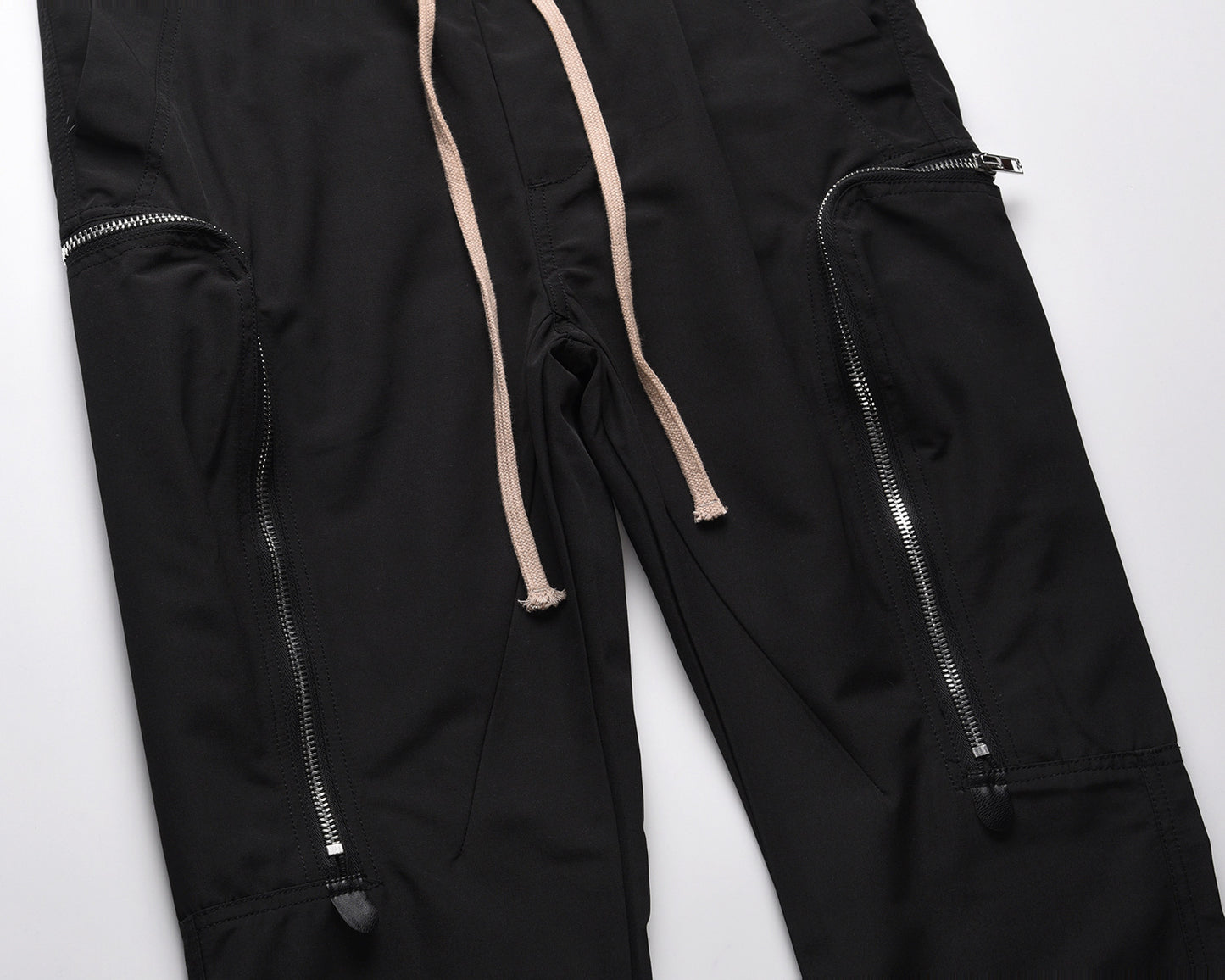 Drawstring Hem Long Zipper Trousers Casual Black Pants Trend