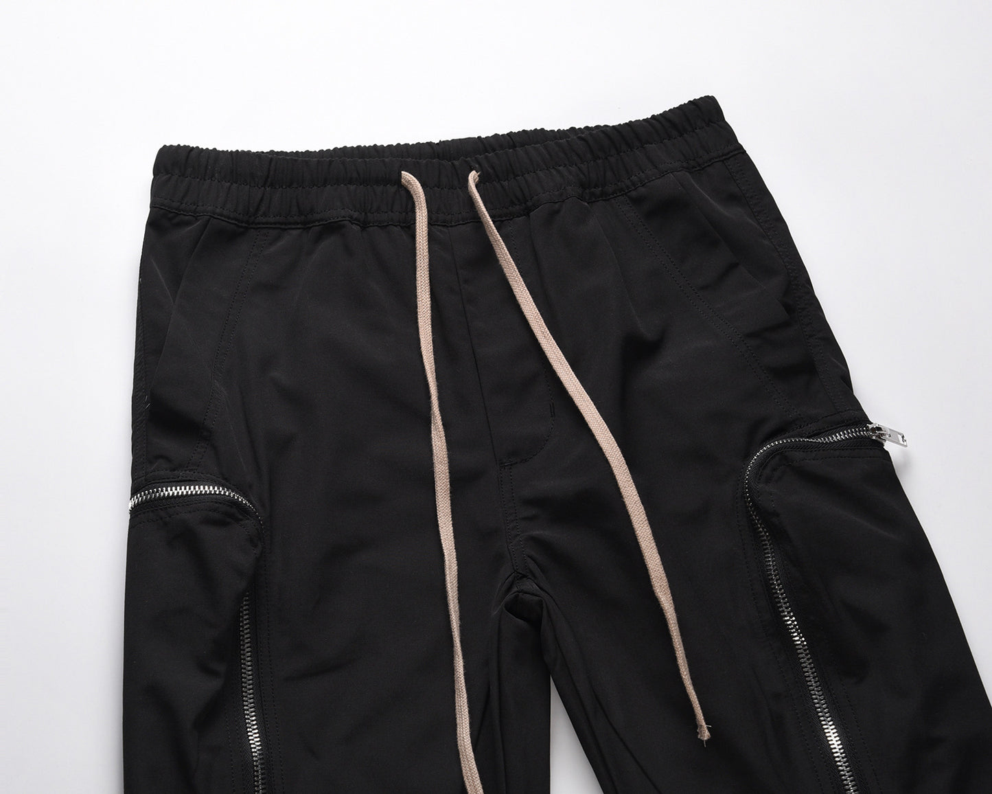 Drawstring Hem Long Zipper Trousers Casual Black Pants Trend