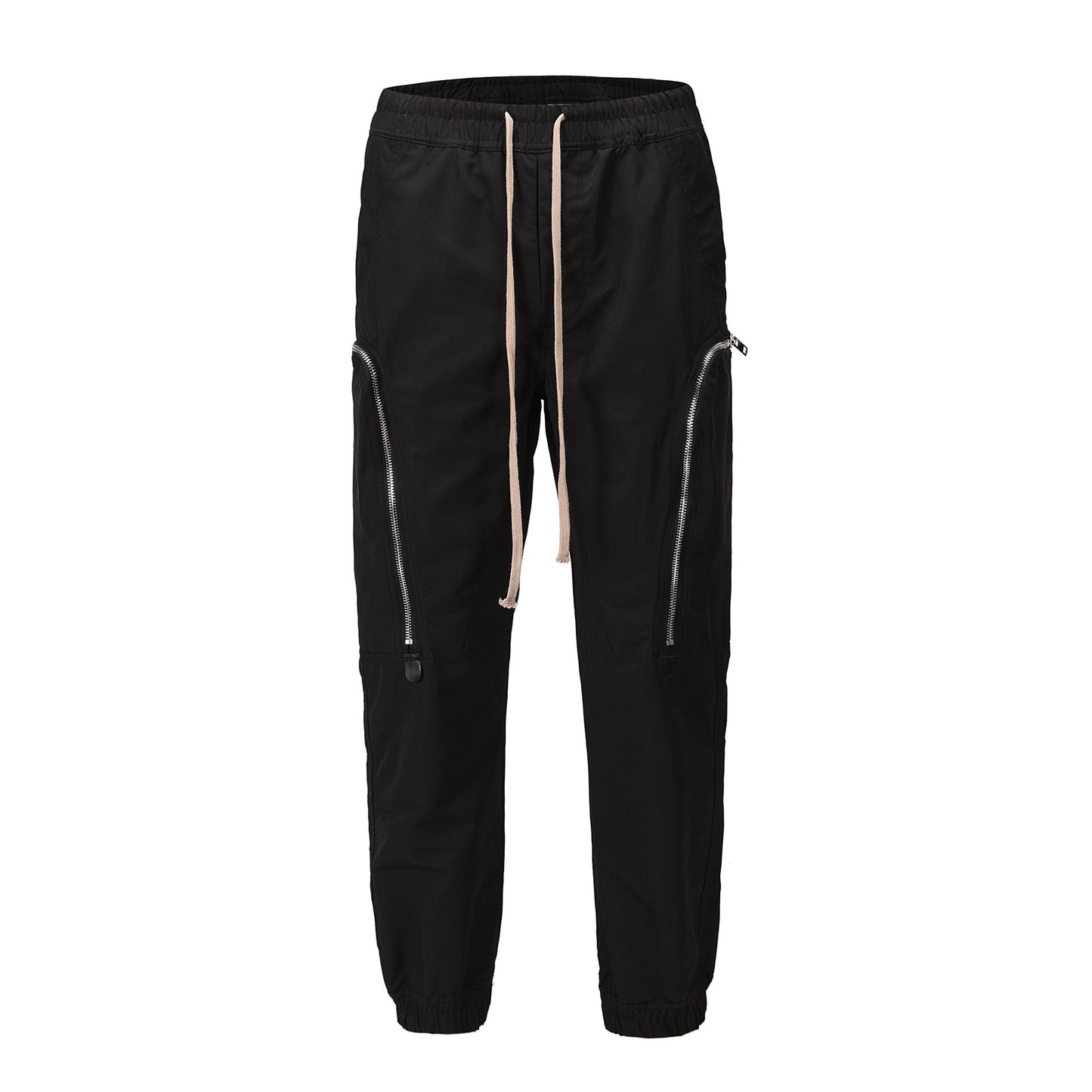 Drawstring Hem Long Zipper Trousers Casual Black Pants Trend