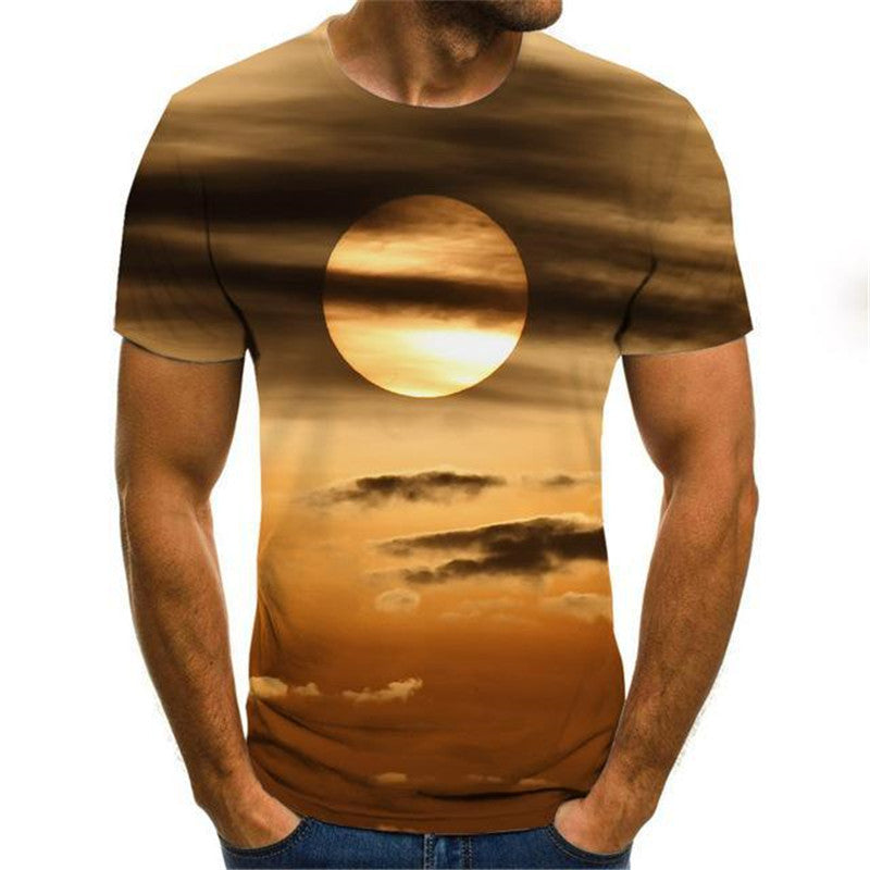 Casual Short-sleeved T-shirt Sunset Landscape