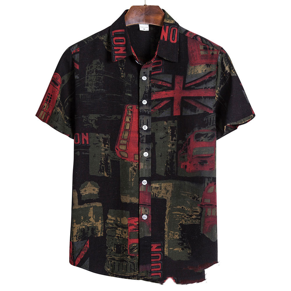 Summer Thin Casual Loose Men's Shirt Printing Large Size Men's Floral Shirt