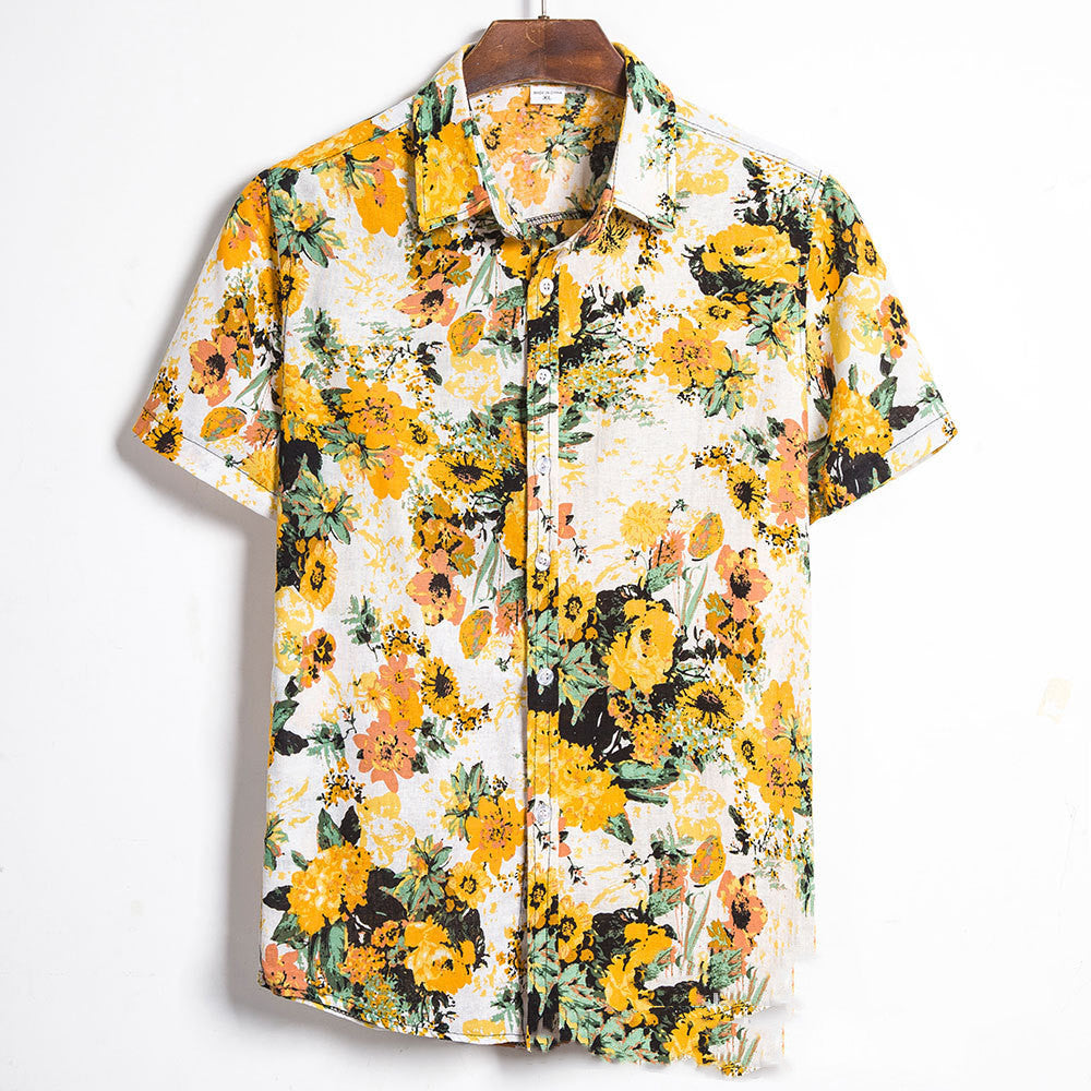 Summer Thin Casual Loose Men's Shirt Printing Large Size Men's Floral Shirt