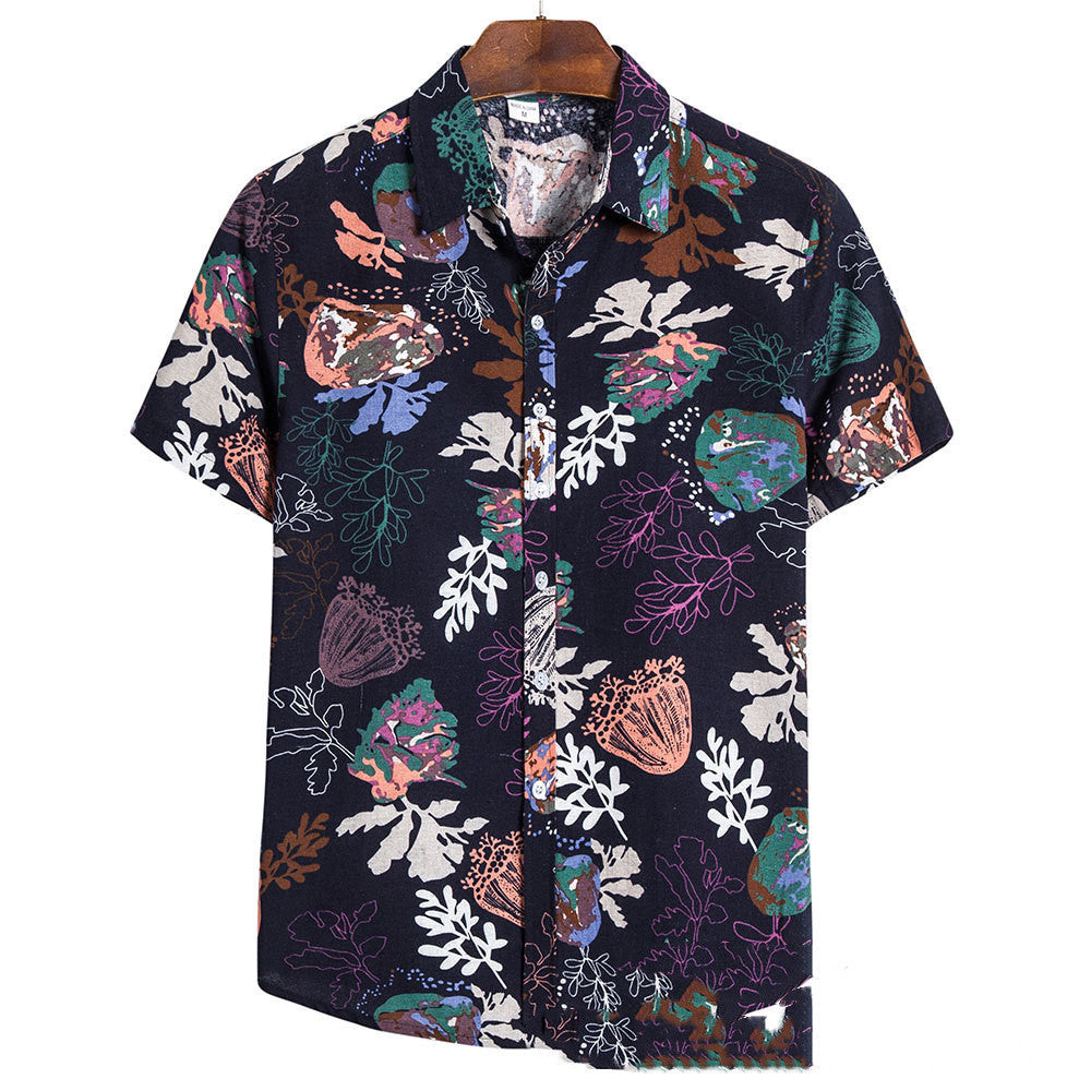 Summer Thin Casual Loose Men's Shirt Printing Large Size Men's Floral Shirt