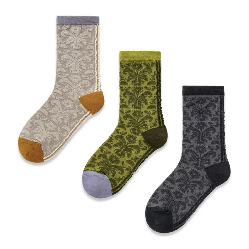 Printed Roll Grass Pattern Mid-calf Socks