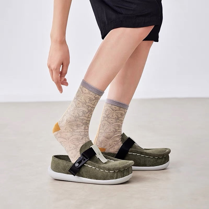 Printed Roll Grass Pattern Mid-calf Socks