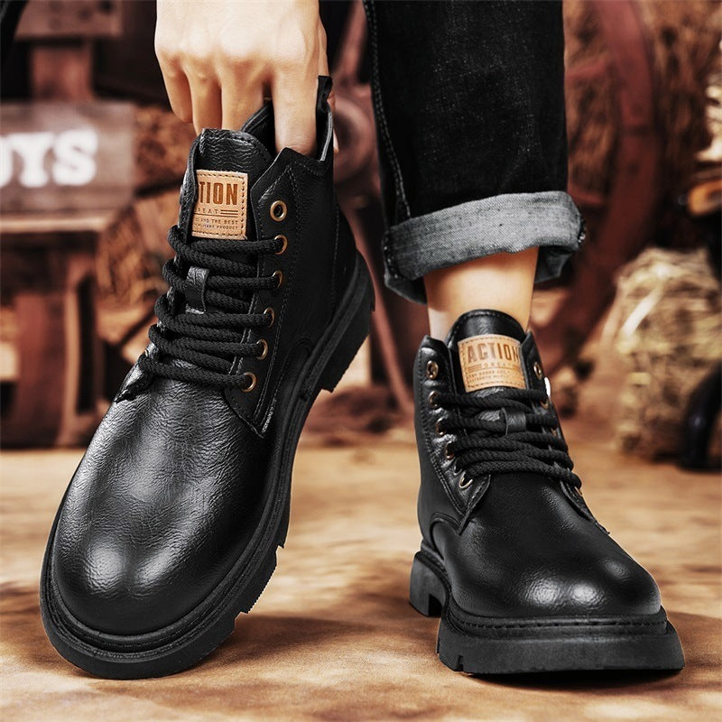 Men's High-top Retro Side Zipper Motorcycle Leather Boots