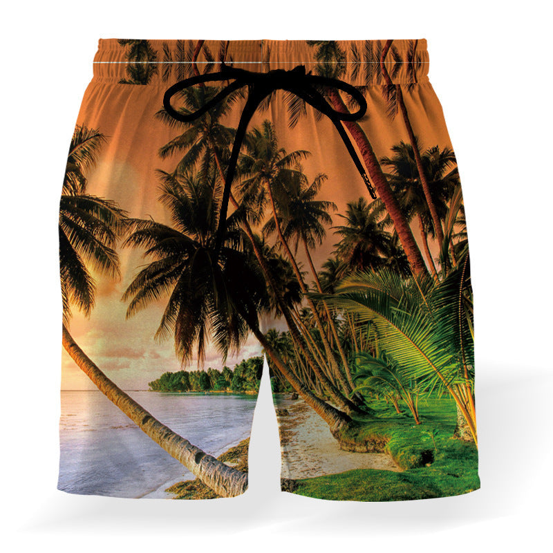 Coconut Print Drawstring Elastic Waist Beach Shorts Loose