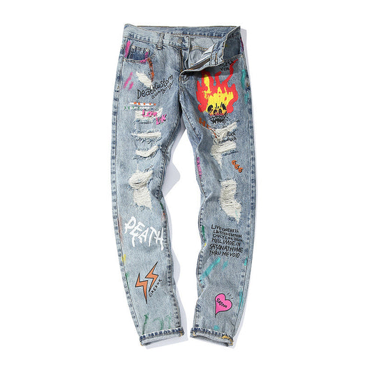 Graffiti ripped jeans