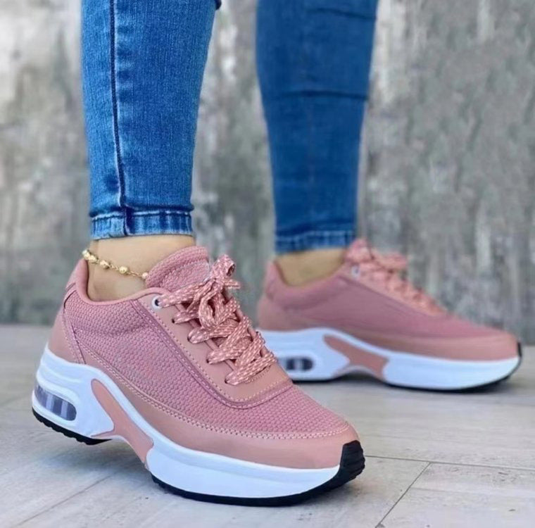 Sports Shoes Women SneakersThick Sole Mesh Breathable Casual Lace-Up Shoes