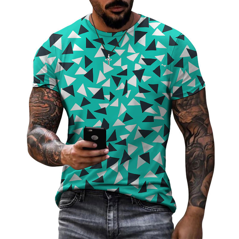 Men's Diamond Pattern Half Sleeve Round Neck Short Sleeve