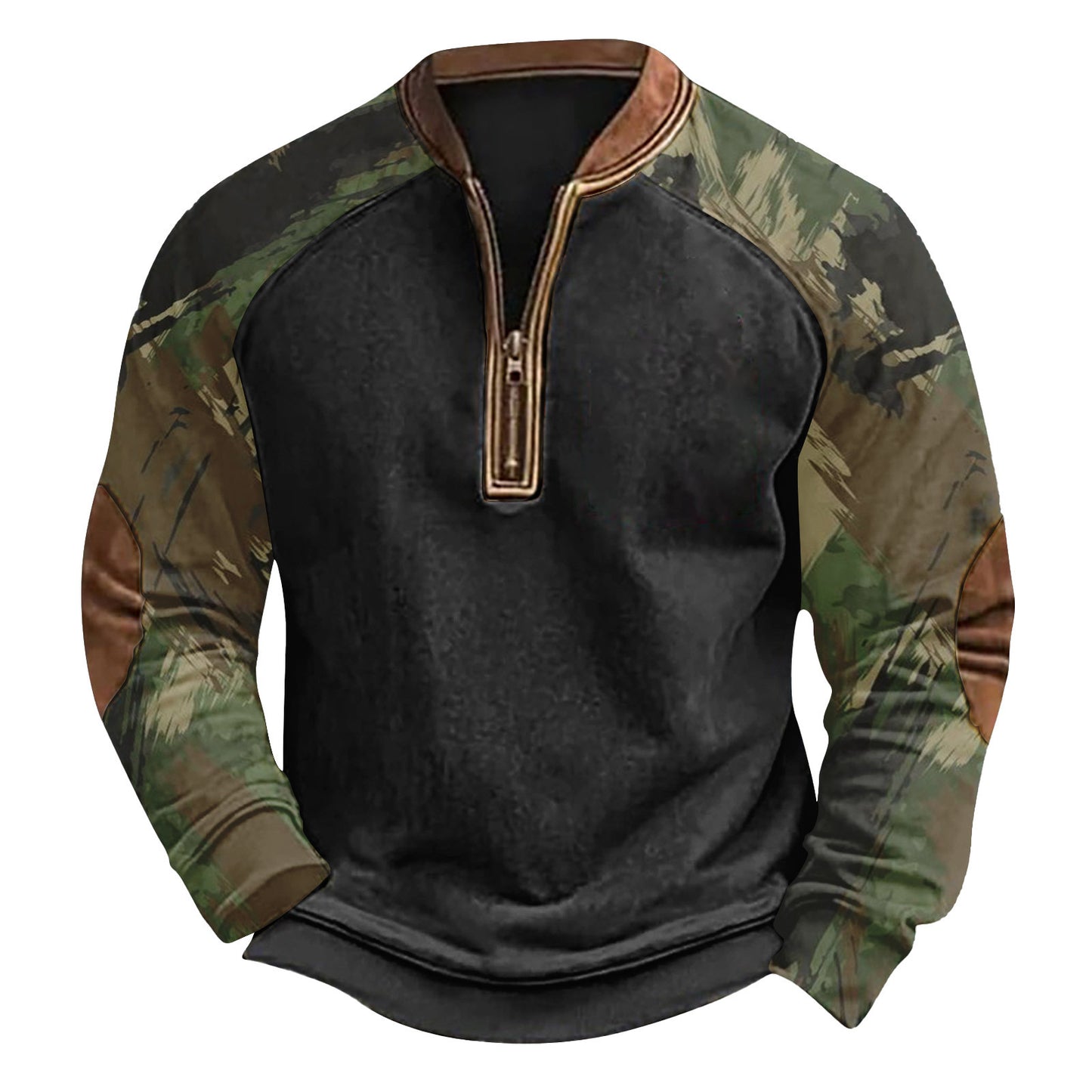 Printed Half Zipper Camouflage Men's Sweater