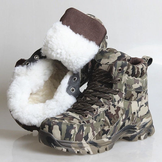 Men's Outdoor Cold Winter Warmth Retention Material Cowhide Thick Snow Boots