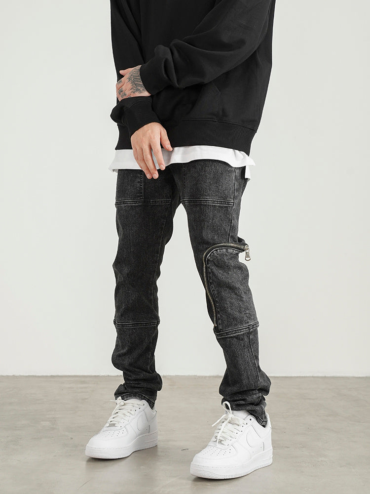 Washed Distressed Gray Slim Fit Jeans