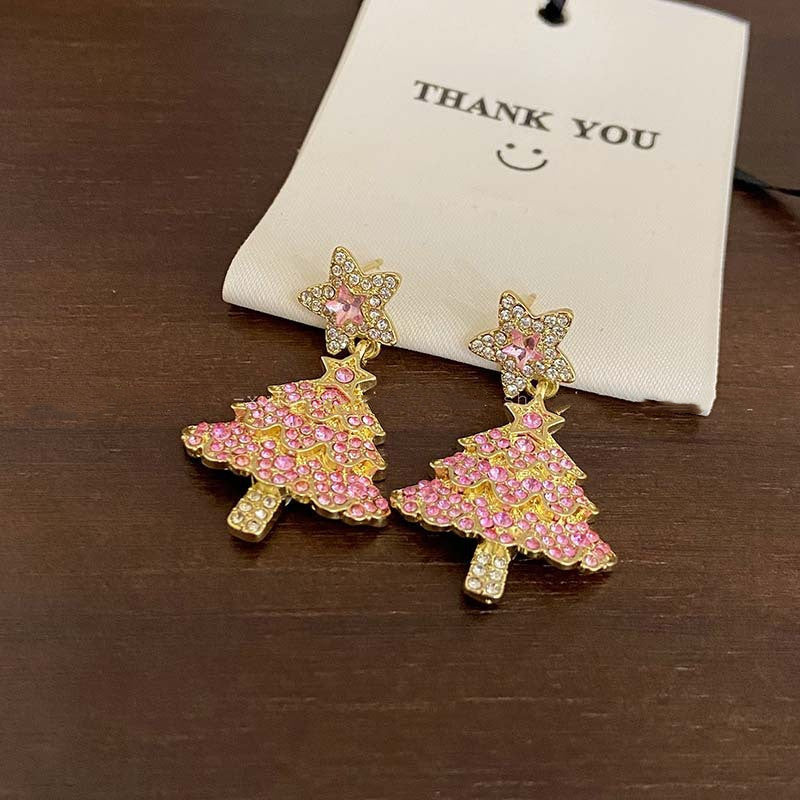 New Design Sweet Christmas Tree Earrings For Women Light Luxury Sparkling Zircon Dangle Earring Xmas Holiday Party Jewelry