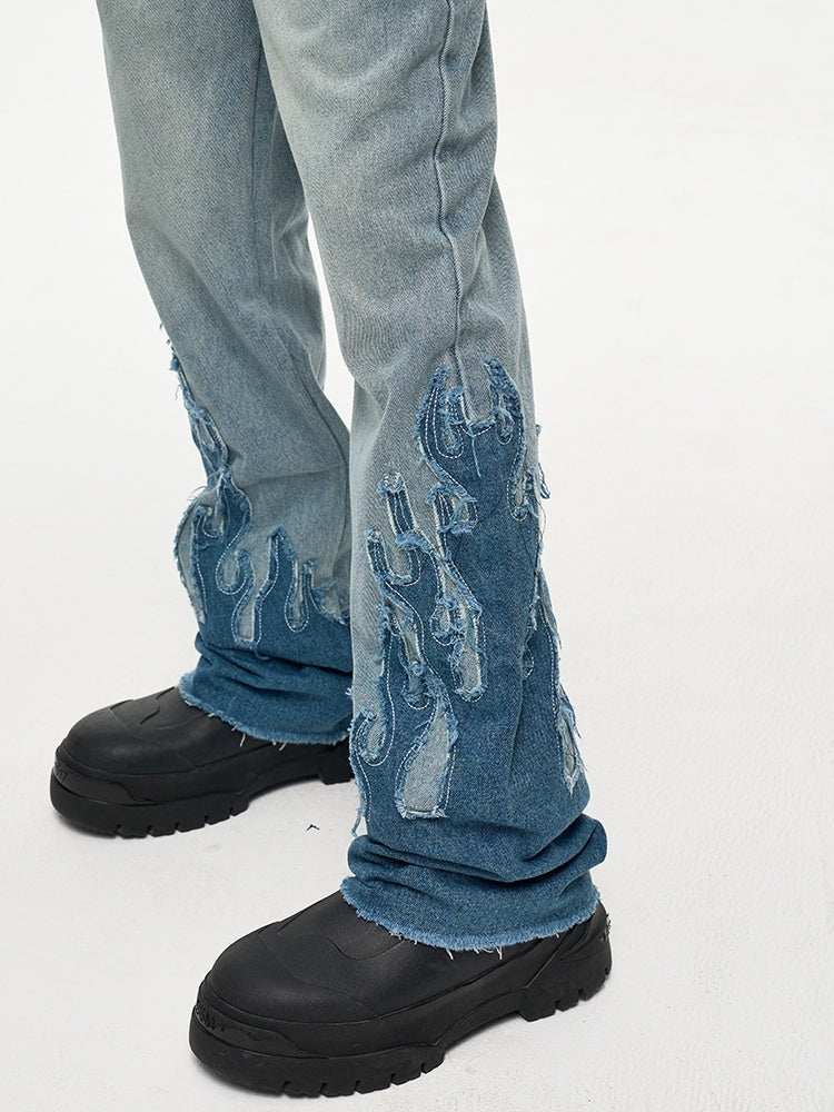 Flame Patch Flared Jeans For Men