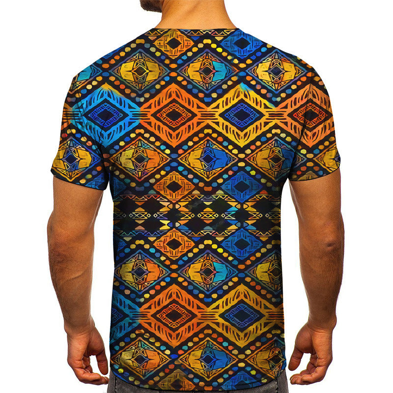 Men's Diamond Pattern Half Sleeve Round Neck Short Sleeve