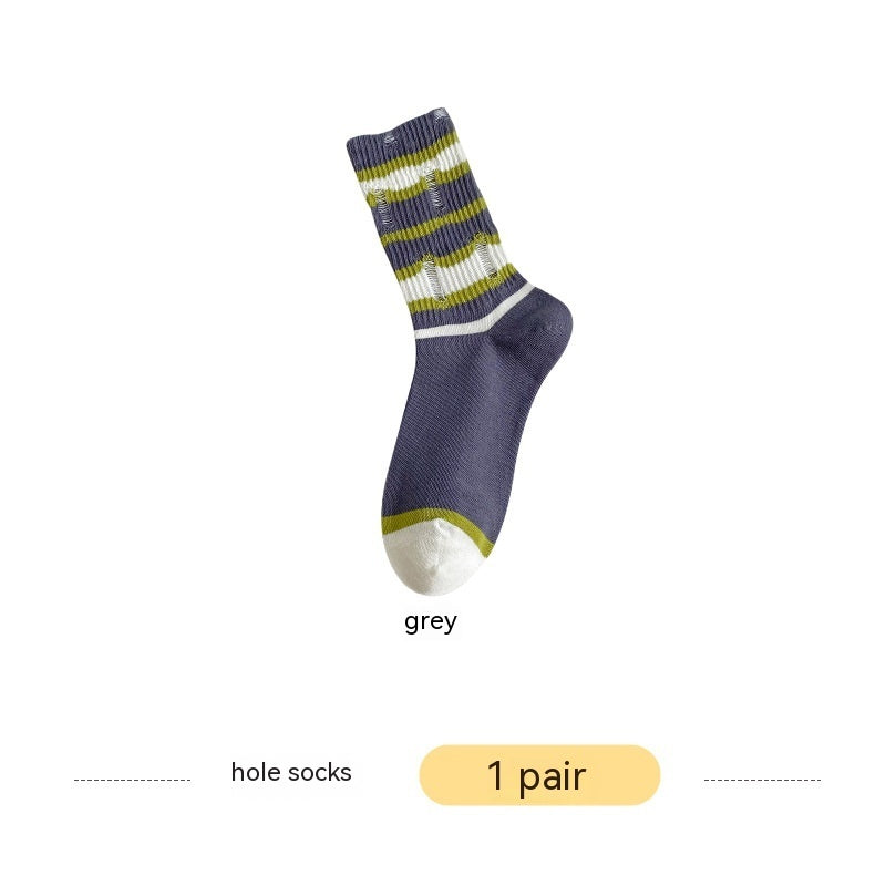 Ripped Beggar Socks Women Striped Bunching Socks