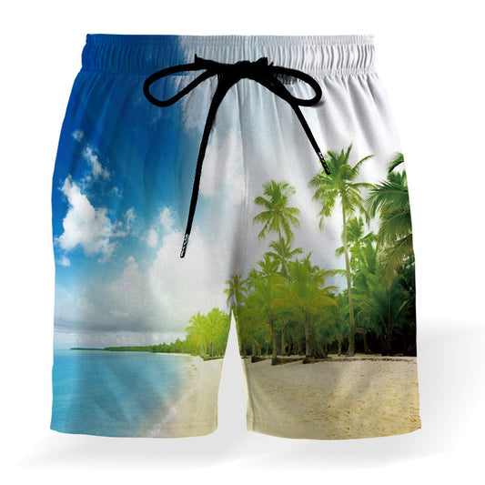 Coconut Print Drawstring Elastic Waist Beach Shorts Loose