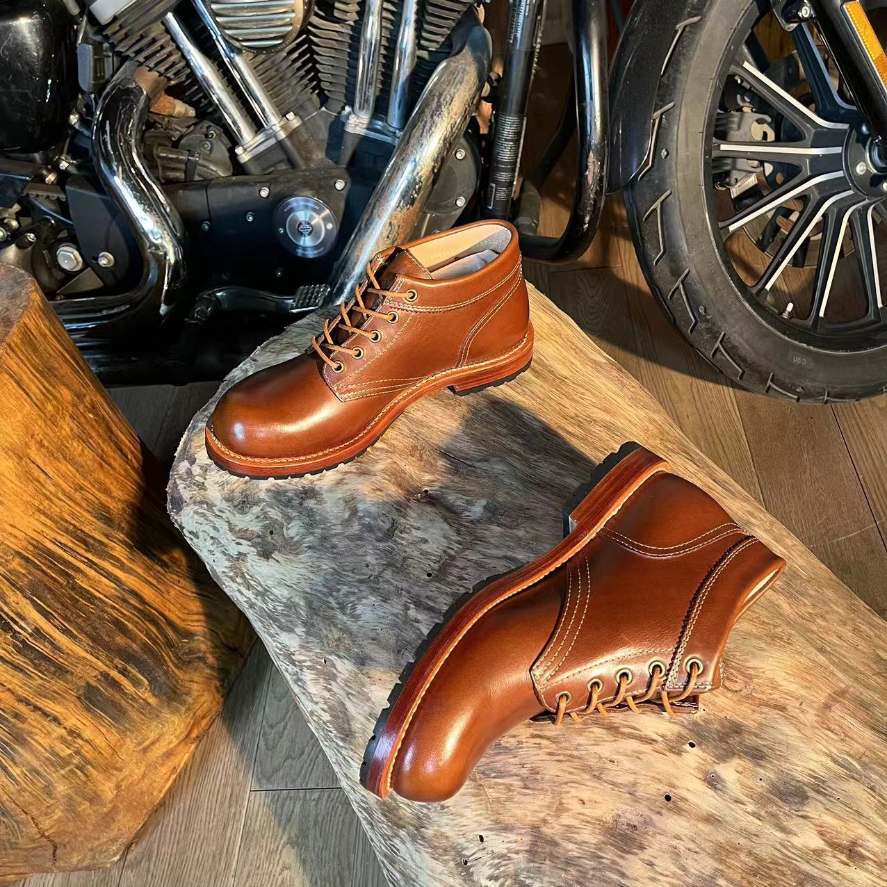 Retro GOOD YEAR Craft Black Motorcycle Handmade Boots