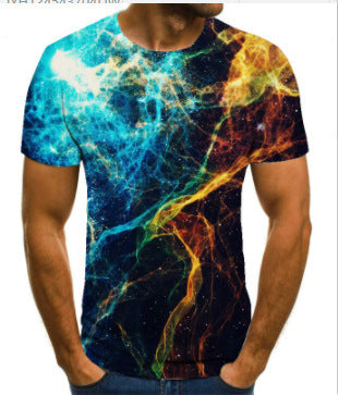 Summer Cross-border Men's Printed 3D Purple Galaxy Short-sleeved T-shirt