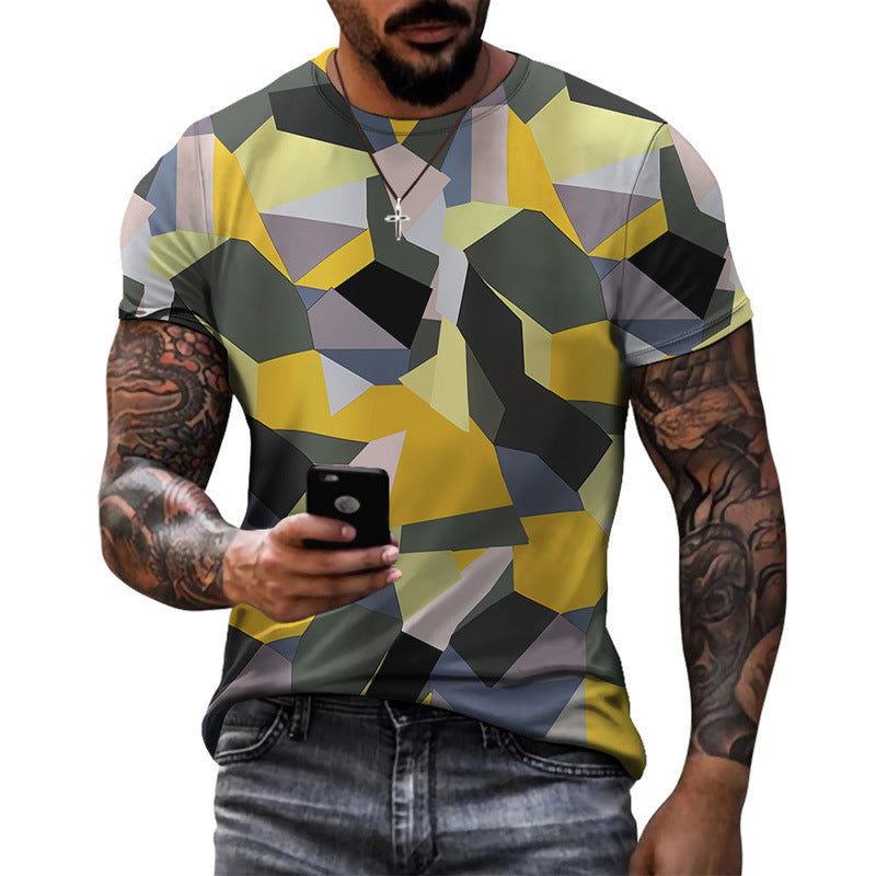 Men's Diamond Pattern Half Sleeve Round Neck Short Sleeve