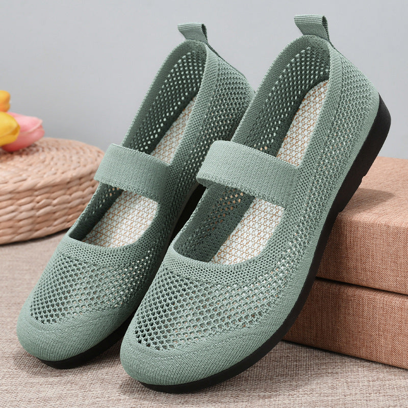 Casual Shoes For Women Flying Woven Women's Shoes Breathable Women Hollow Out Soft Bottom Mom Shoes