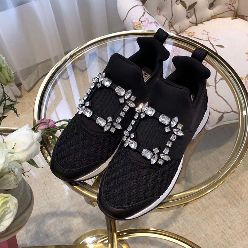 Square buckle rhinestone daddy shoes women