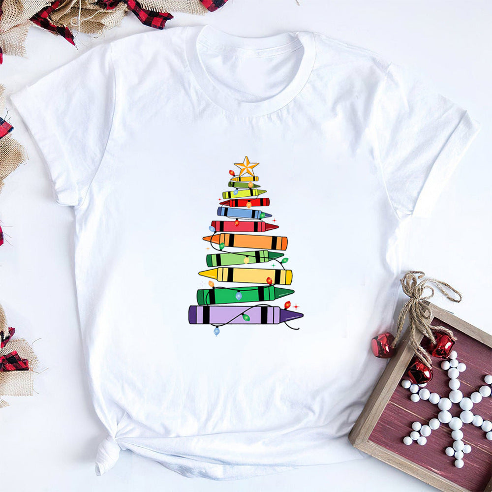 Crayon Christmas Tree Print Design Women's T-shirt