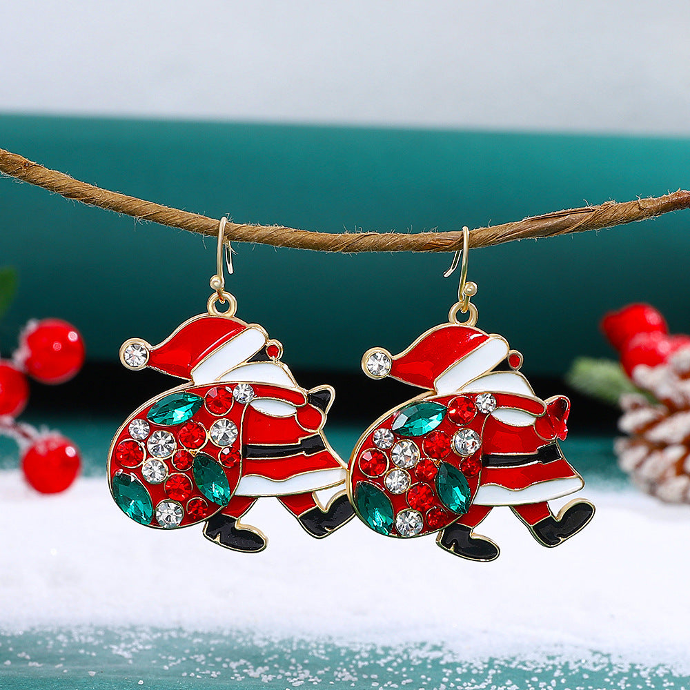 Personalized Cute Santa Claus Earrings With Colorful Rhinestones Ins Fashion Christmas Earrings For Women Jewelry