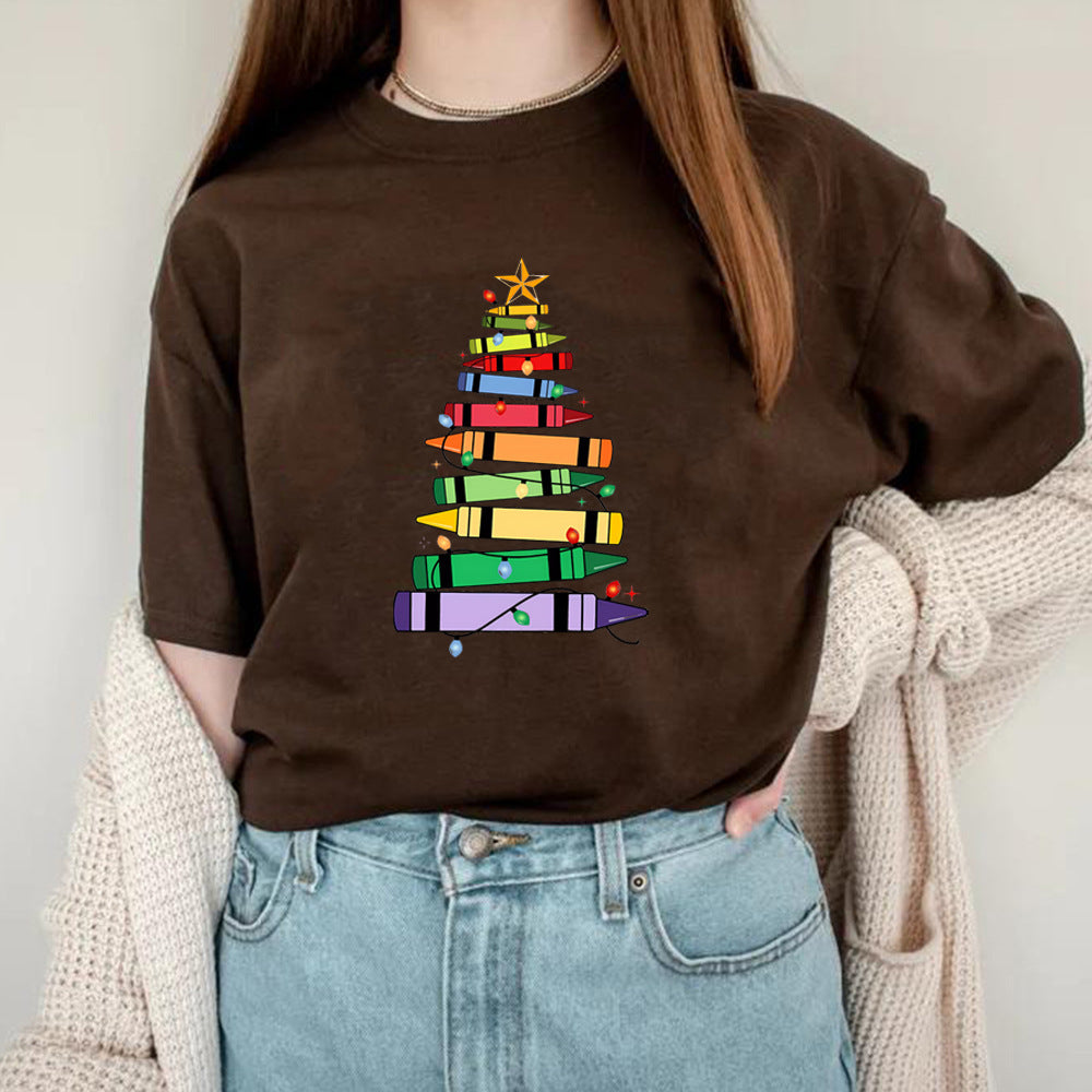 Crayon Christmas Tree Print Design Women's T-shirt